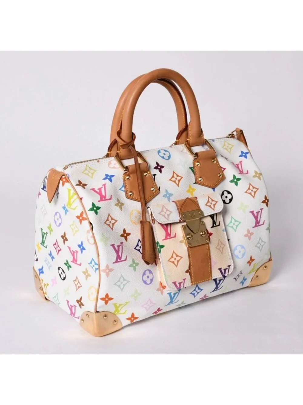 Louis Vuitton Speedy 30 Handbag Monogram Multicolor Takashi Murakami White